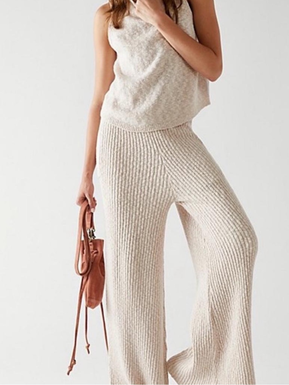 Free People Beach Adelaide sweater set CREAM Ribbed Wide-Leg Knit Pants